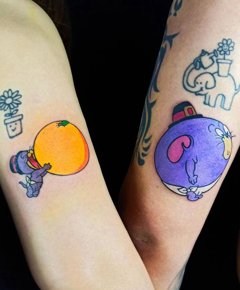 情侣小图纹身图片_手部腿部New School水彩情侣小清新纹身图案