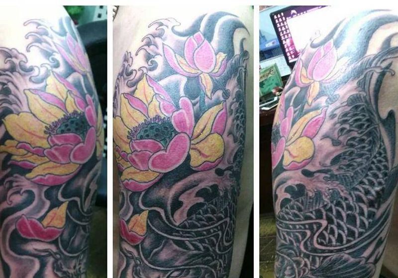 鲤鱼纹身图片_手臂传统动物植物成品纹身图案