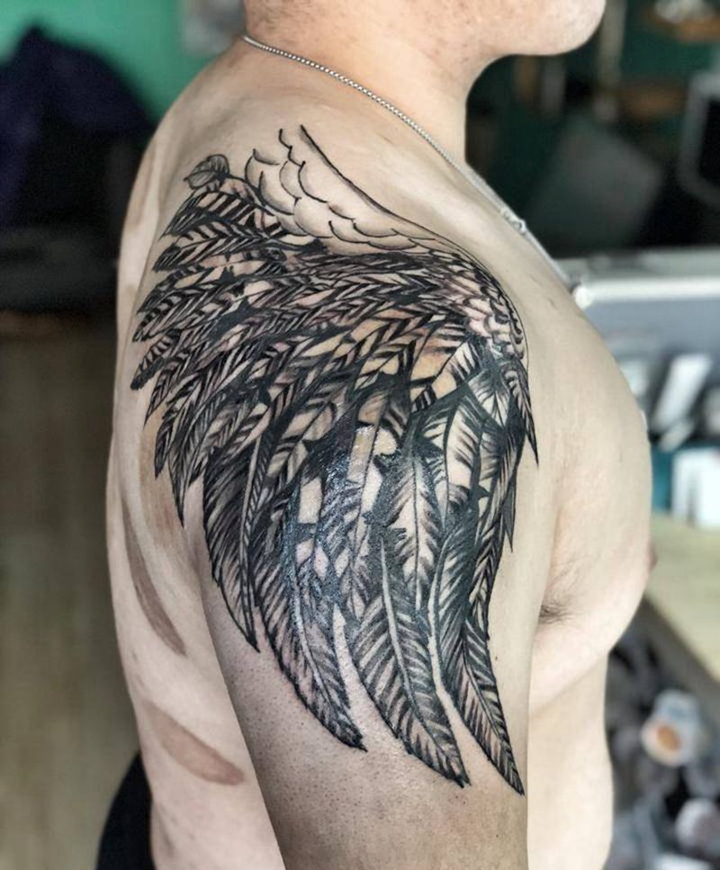 翅膀纹身图片_手臂肩部欧美图腾纹身图案