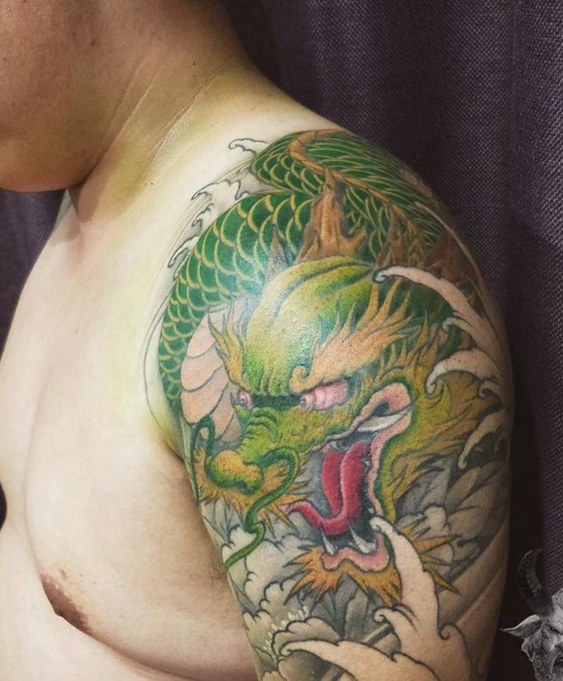 花臂龙上色纹身图片_