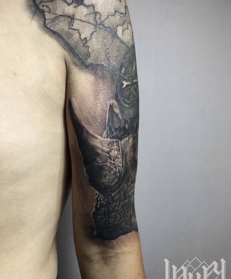 写实犀牛纹身图片_手臂欧美写实纹身图案