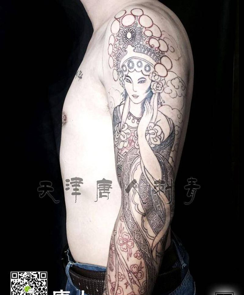 青衣花臂割线完成纹身图片_