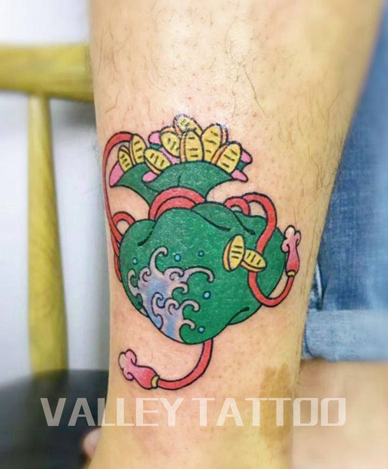 日式钱袋纹身图片_腿部日式纹身图案