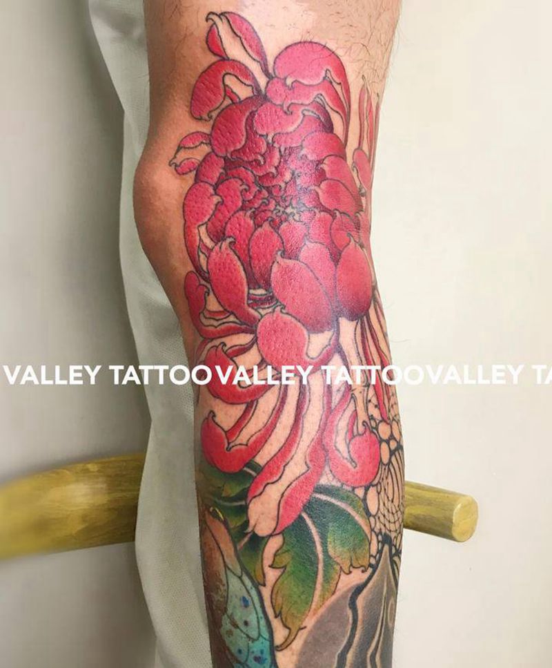 日式菊花纹身图片_腿部纹身图案