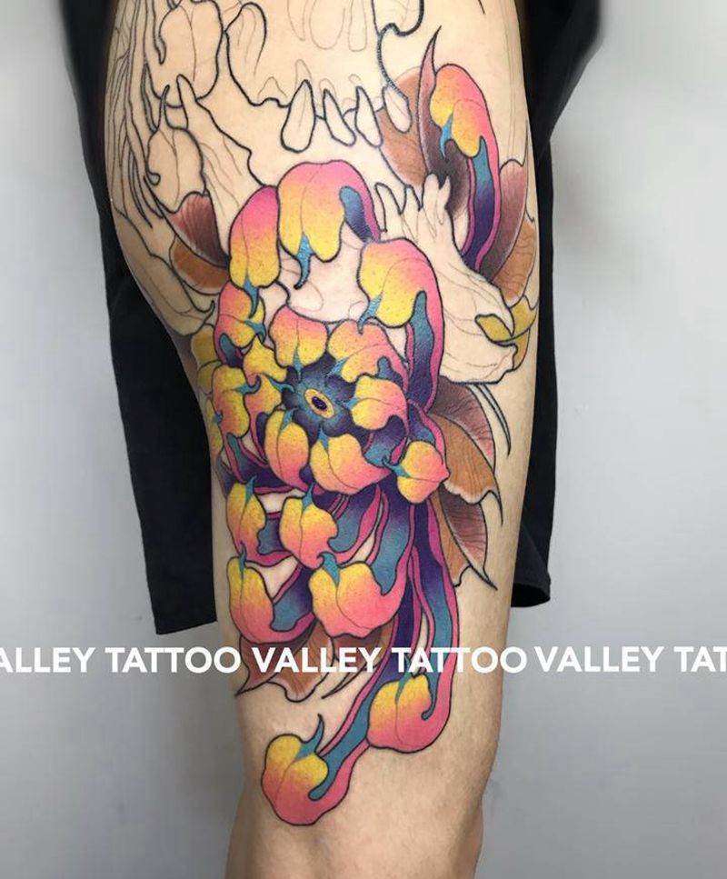 新配色纹身图片_腿部日式纹身图案