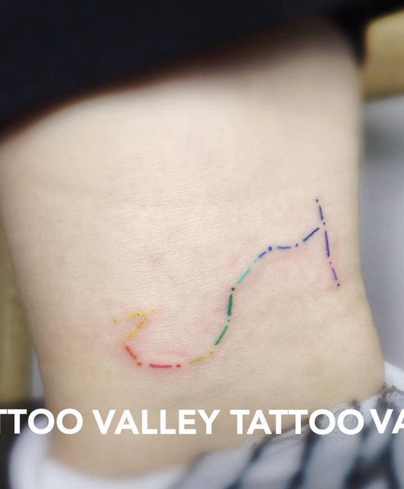 天蝎座 彩色线条小图纹身图片_脚部纹身图案