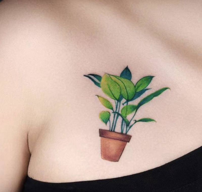 杀手里昂纹身图片_胸部欧美写实纹身图案