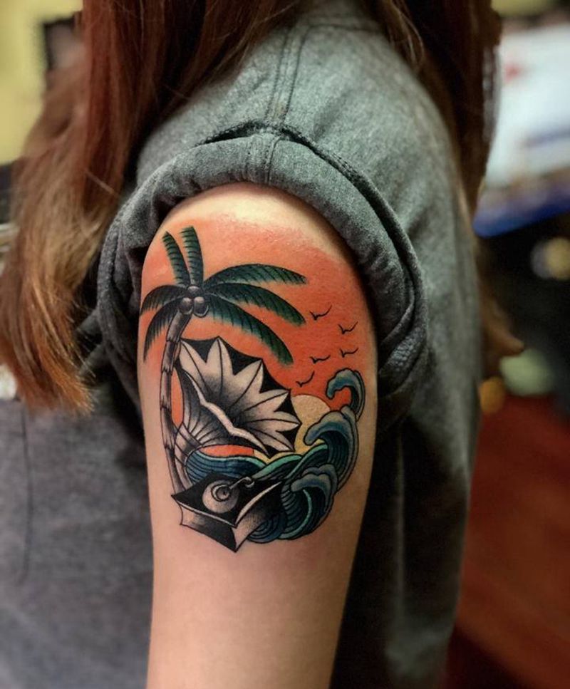 阳光沙滩 和音乐纹身图片_手臂New School纹身图案