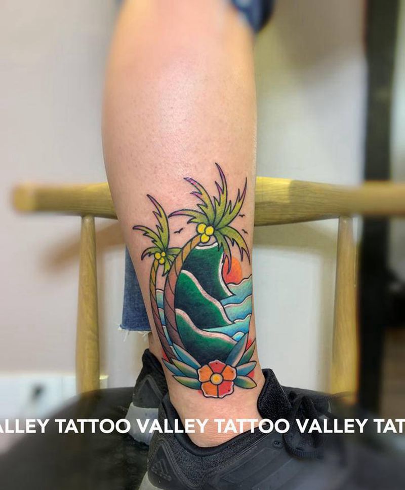 小腿遮盖纹身图片_腿部New School纹身图案