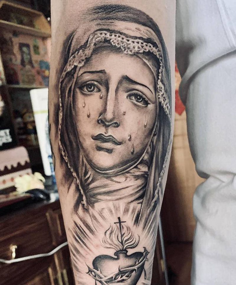 圣母纹身图片_手臂欧美写实纹身图案