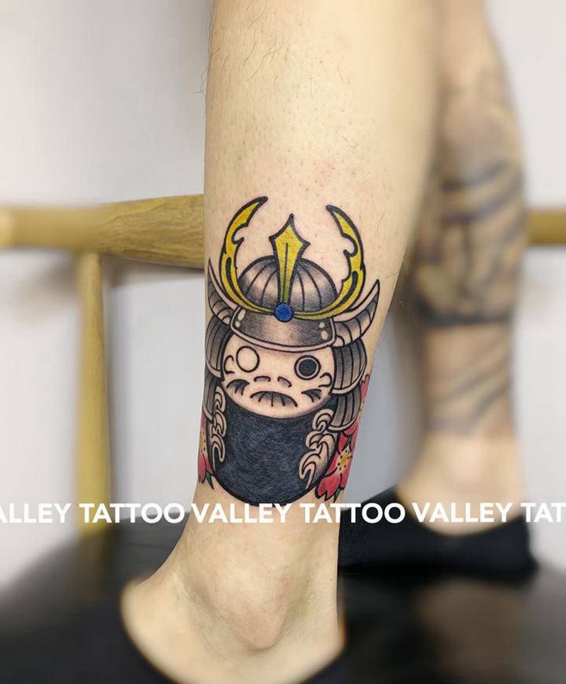 武士达摩蛋 遮盖纹身图片_腿部纹身图案