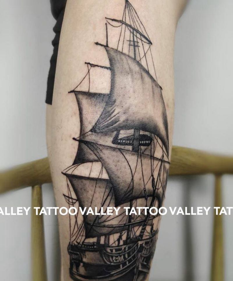 扬帆起航 未完成纹身图片_腿部纹身图案