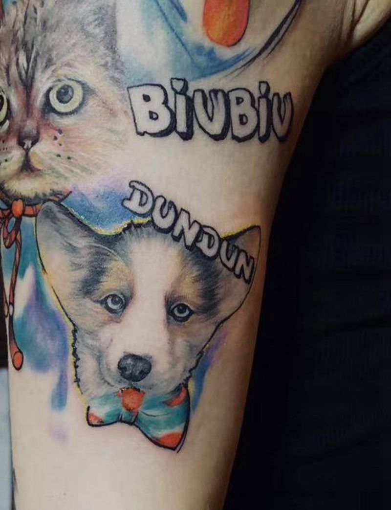 宠物肖像纹身图片_手臂欧美写实纹身图案