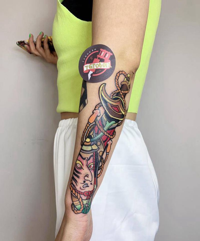 日式匕首纹身图片_手臂纹身图案