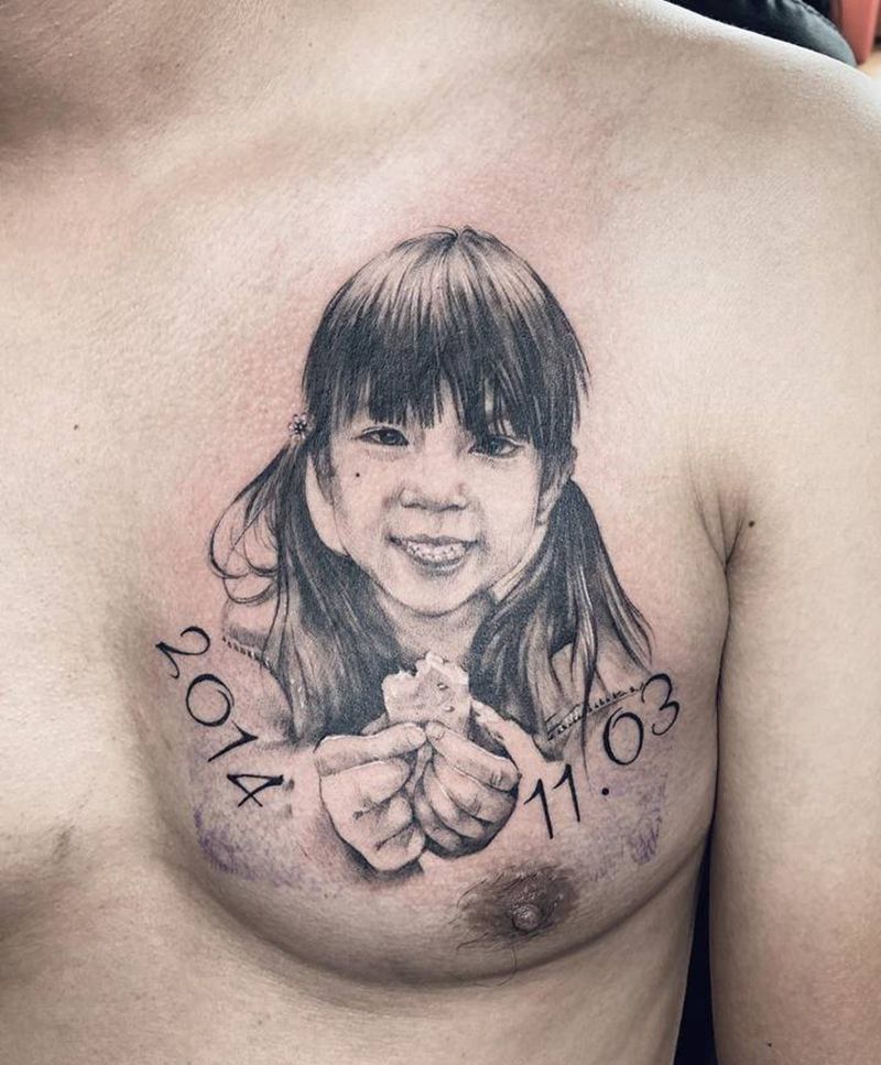 儿童肖像纹身图片_胸部欧美写实纹身图案