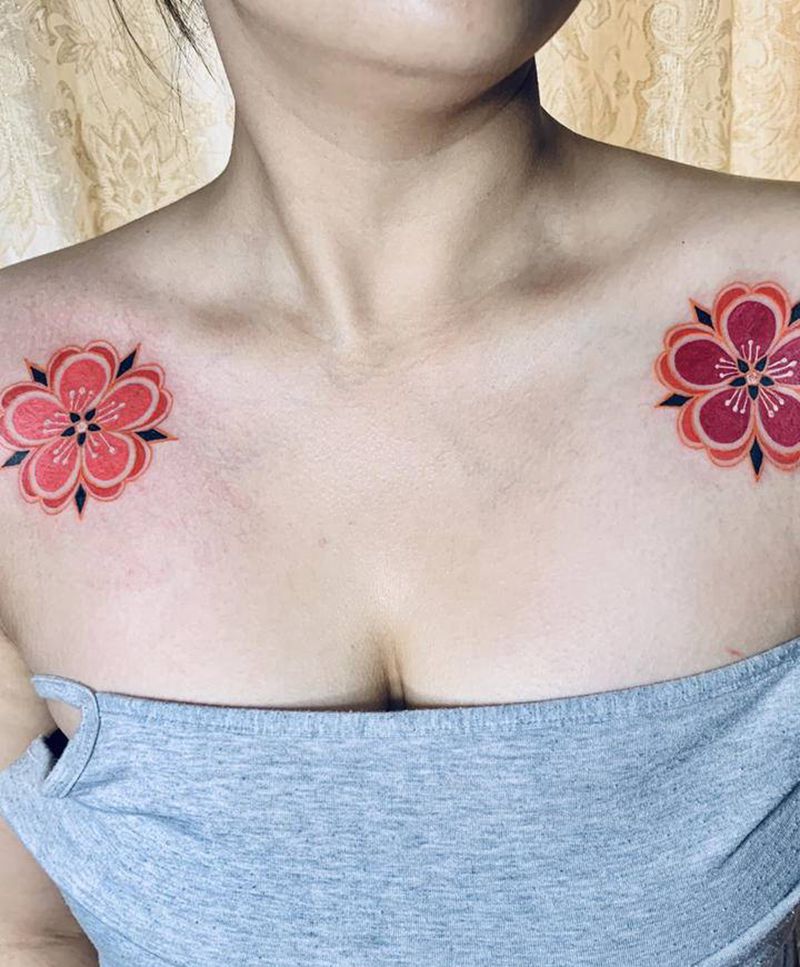 肩花 小清新花纹身图片_肩部欧美写实几何纹身图案