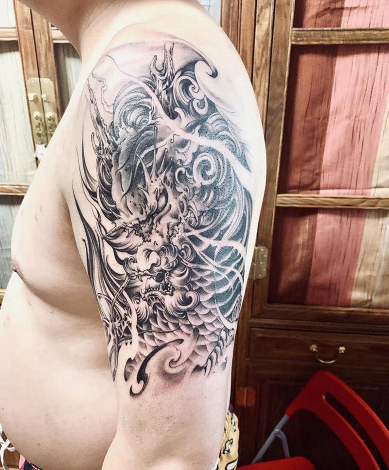 新传统麒麟纹身纹身图片_手臂新传统纹身图案
