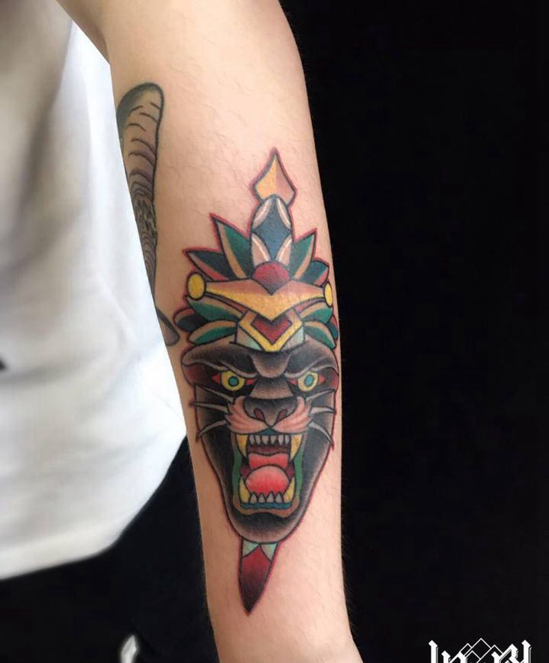 Oldschool黑豹纹身图片_手臂Old School纹身图案