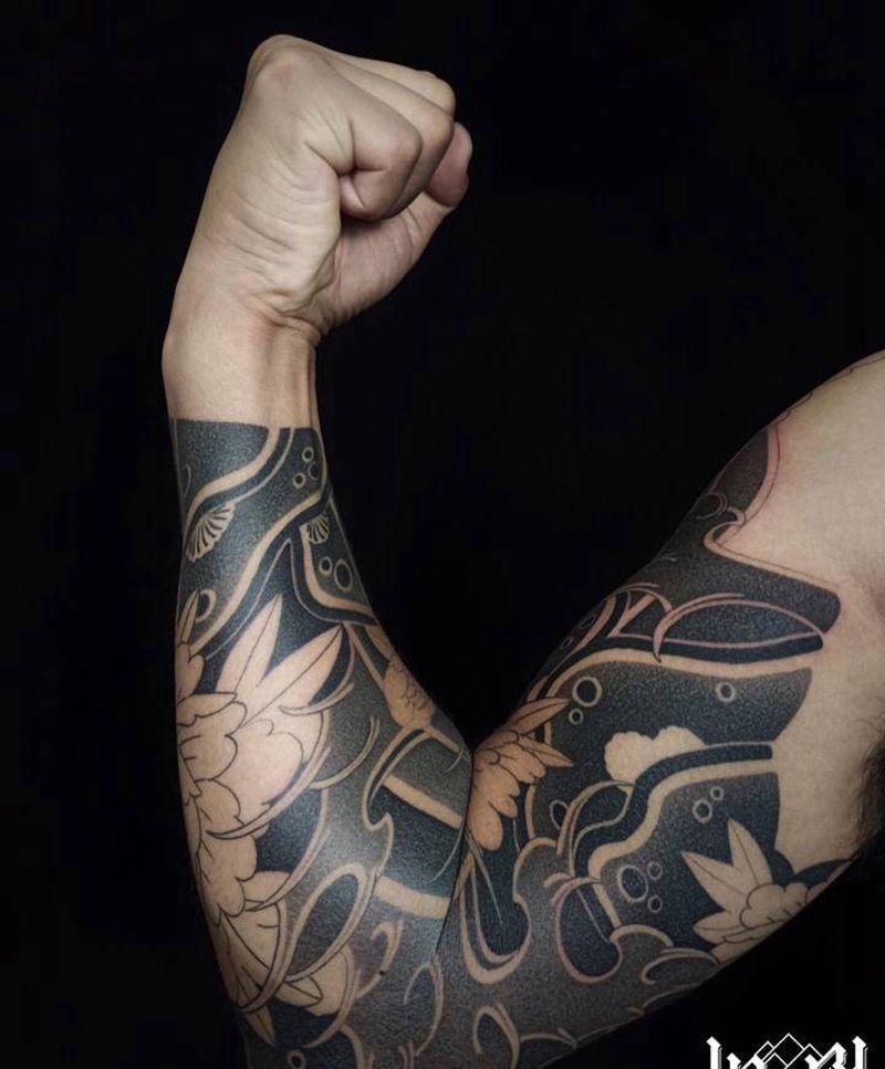 花臂未完成纹身图片_手臂纹身图案