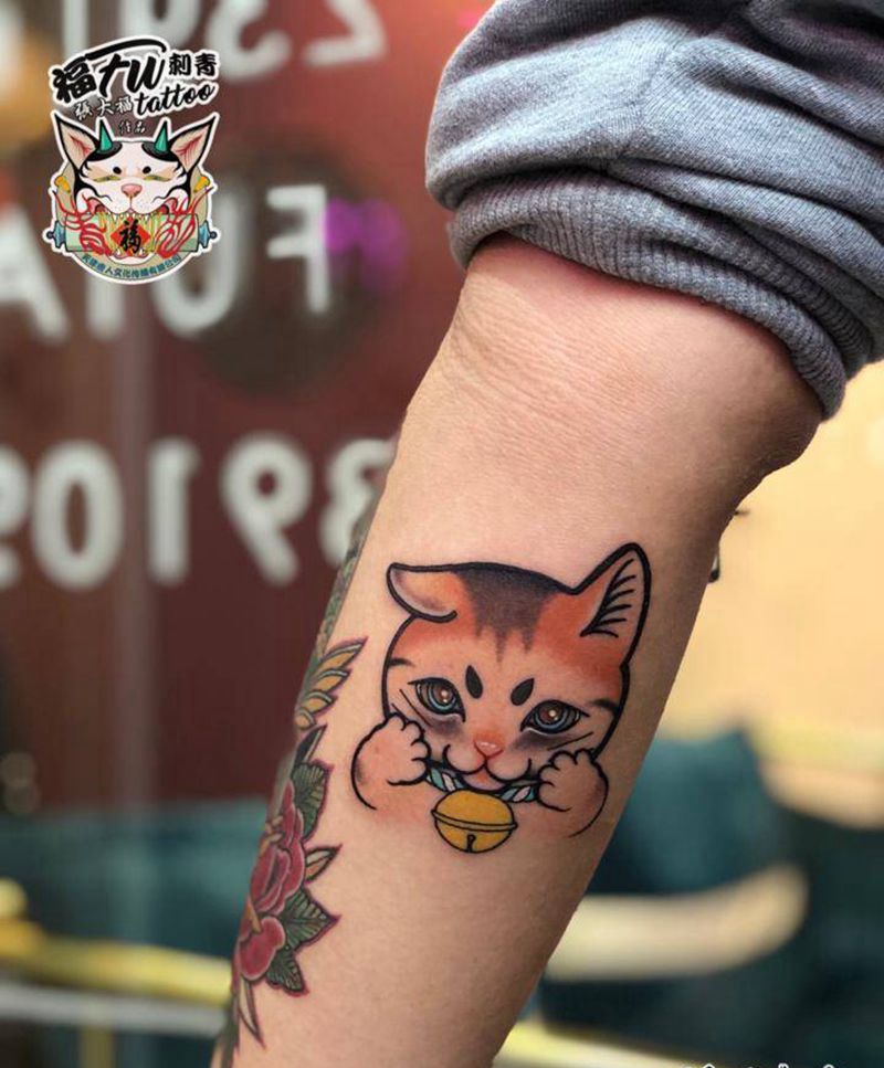 原创小猫纹身图片_手臂New School猫可爱小纹身纹身图案