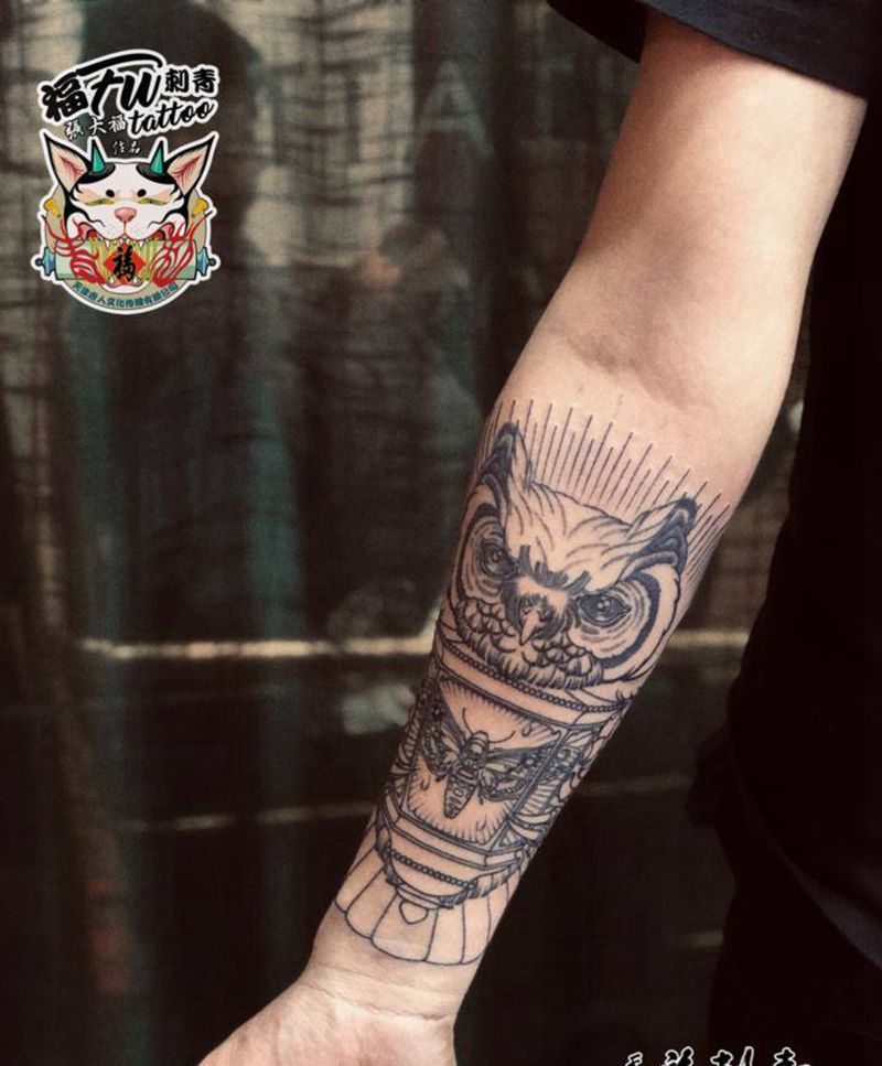 原创猫头鹰(未完成)纹身图片_手臂New School猫头鹰灯蛾子纹身图案