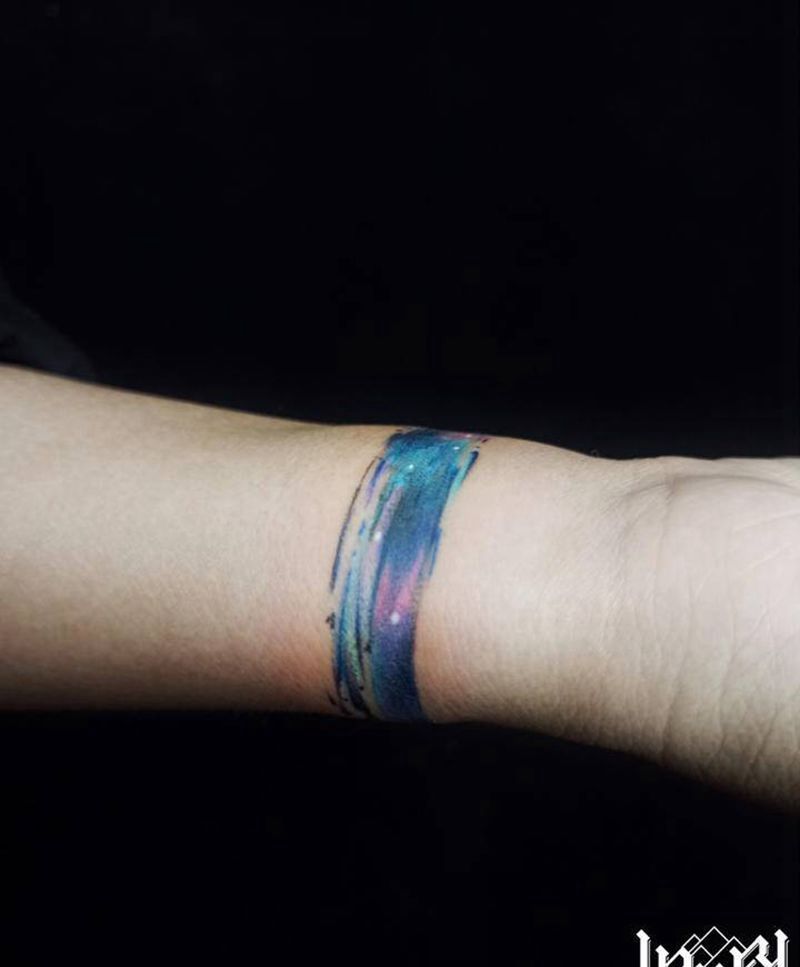 星空手环纹身图片_手臂水彩纹身图案