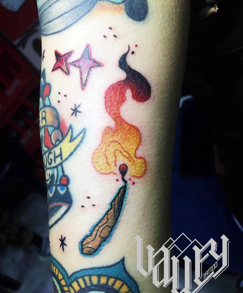 手臂小火柴纹身图片_手臂New School水彩纹身图案