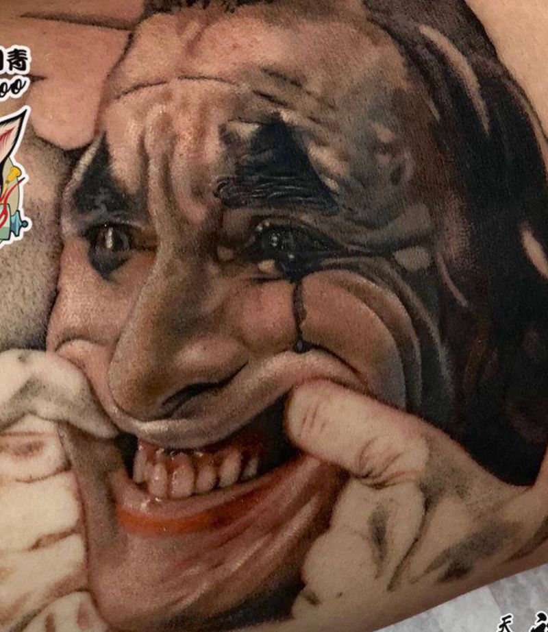 小丑(未完成)纹身图片_手臂欧美写实小丑电影Joker纹身图案