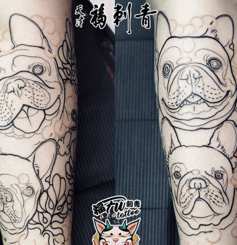 原创爱宠纹身图片_腿部New School老传统狗宠物原创纹身图案
