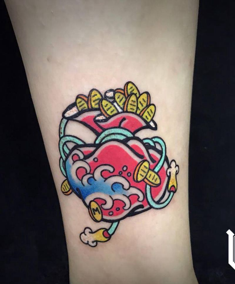 日式可爱钱袋纹身图片_腿部纹身图案