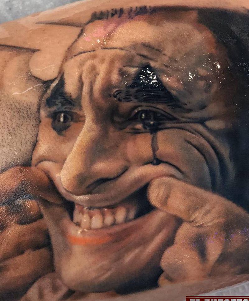写实 《Joker》未完成纹身图片_手臂欧美写实小丑Joker彩色写实纹身图案