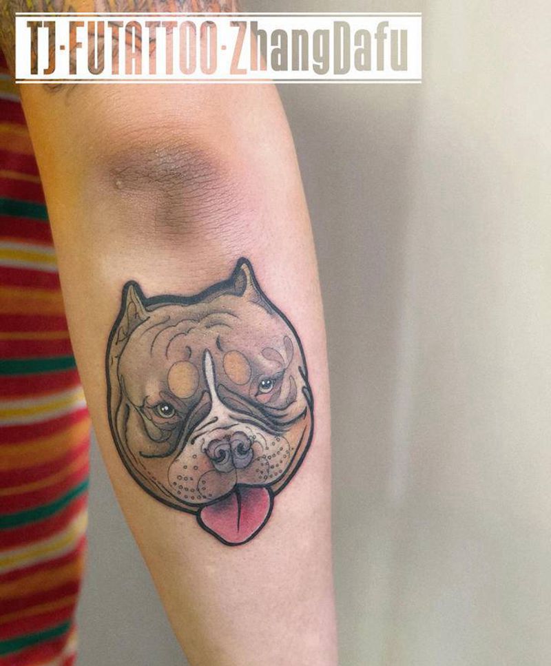 原创 恶霸犬纹身图片_手臂New School狗宠物原创纹身图案