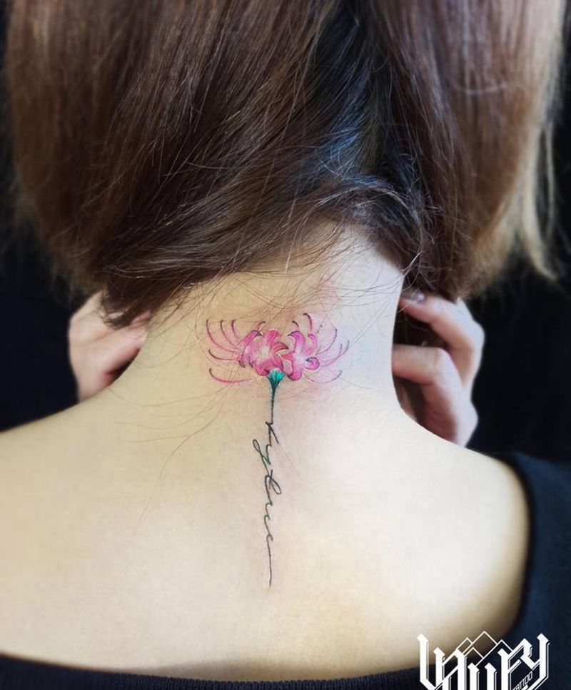 彼岸花纹身图片_手臂腹部几何水墨花彼岸花小清新纹身图案