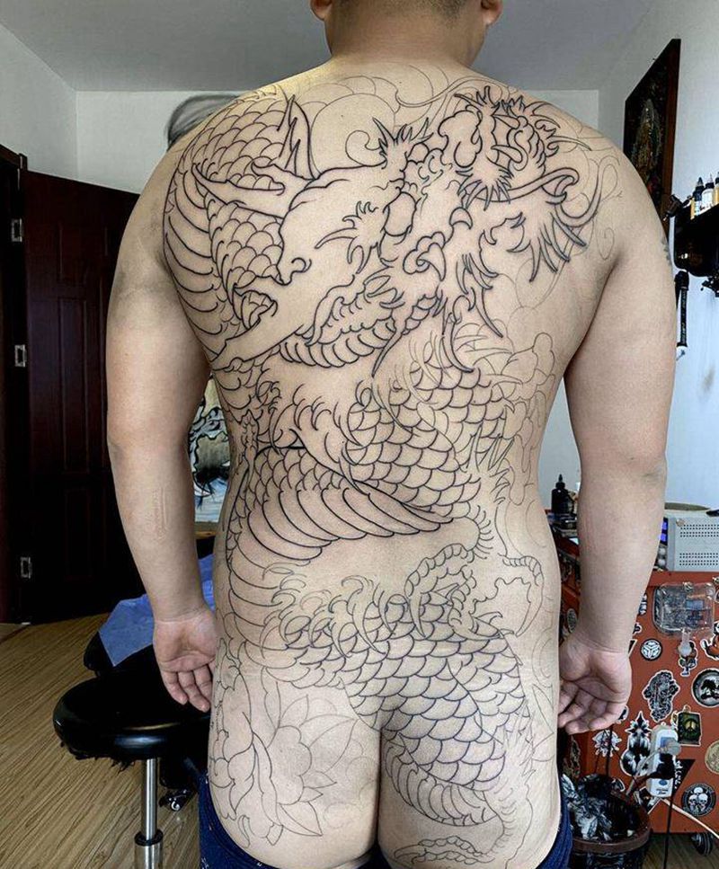 线条一枚未完成纹身图片_新传统纹身图案