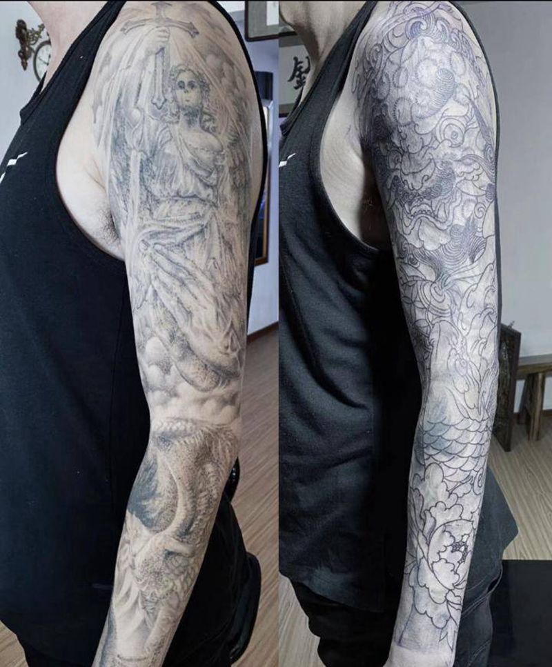 覆盖失败纹身进行中纹身图片_手臂新传统纹身图案