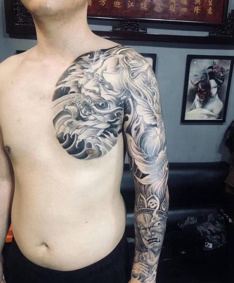 大黑天，般诺花臂纹身图片_手臂纹身图案