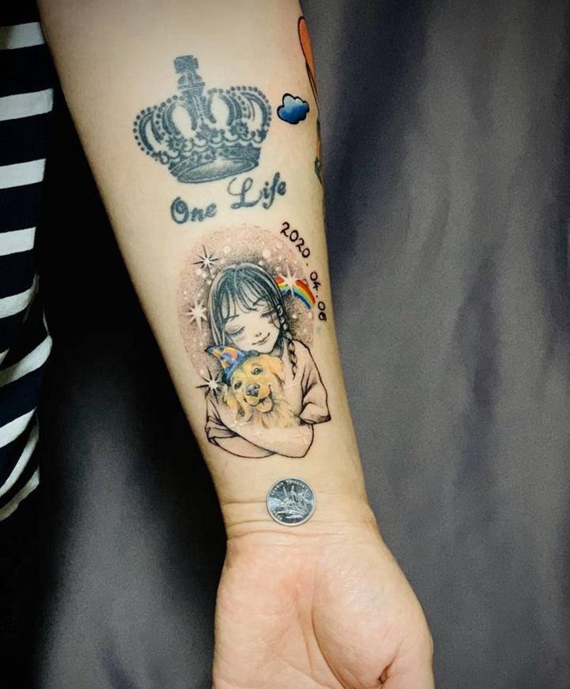 爱犬纹身图片_手臂欧美写实纹身图案