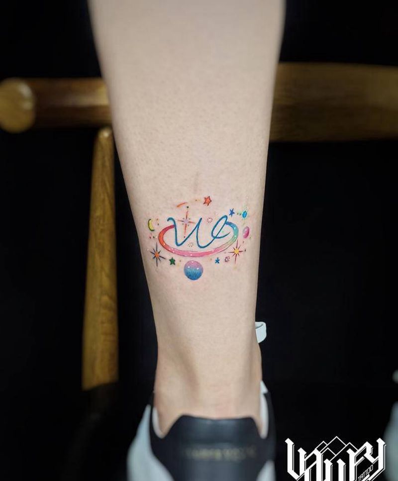脚踝后侧 小清新 宇宙纹身图片_腿部脚部水墨小清新宇宙星空纹身图案