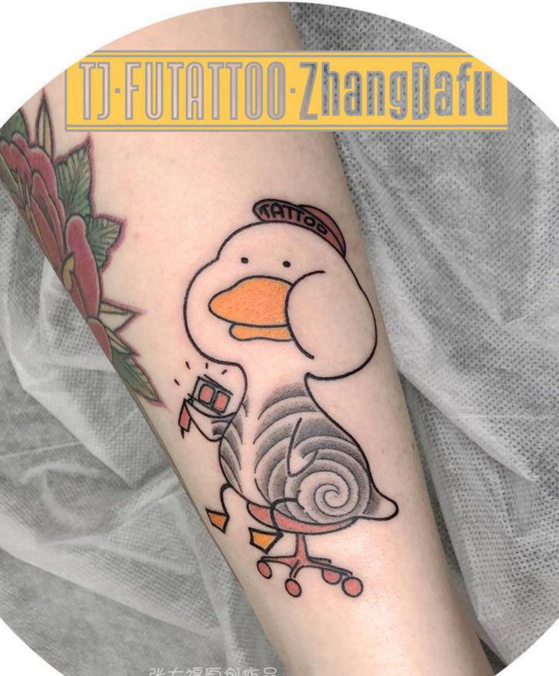 原创 TATTOO幸运鹅纹身图片_手臂Old SchoolNew School鹅小清新可爱纹身图案