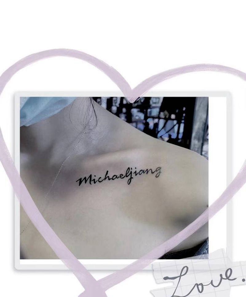 字母纹身图片_颈部胸部花体字纹身图案