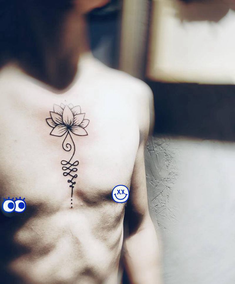 一支莲纹身图片_胸部纹身图案