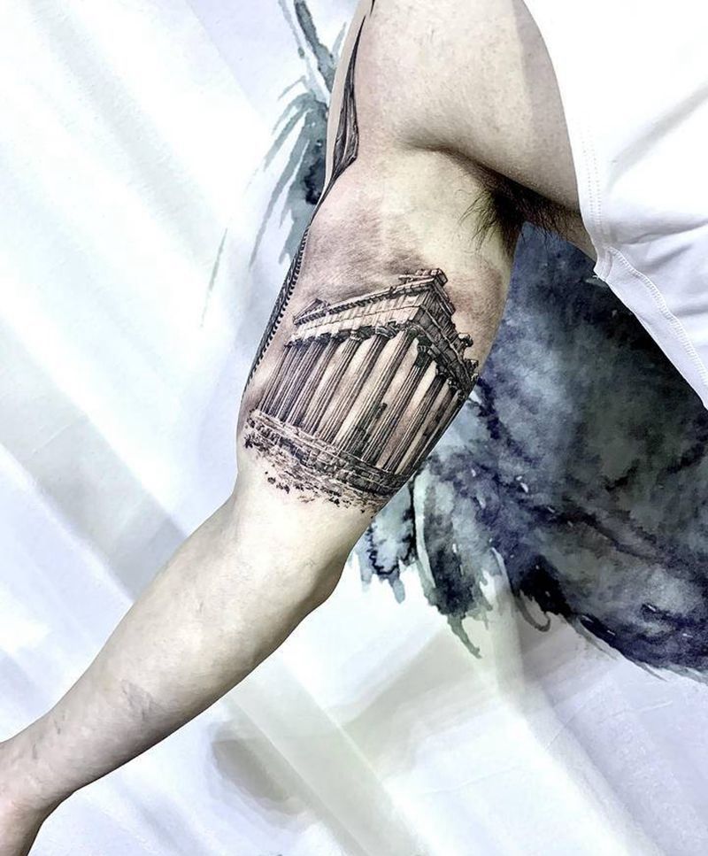 帕特农神庙纹身图片_手臂欧美写实纹身图案