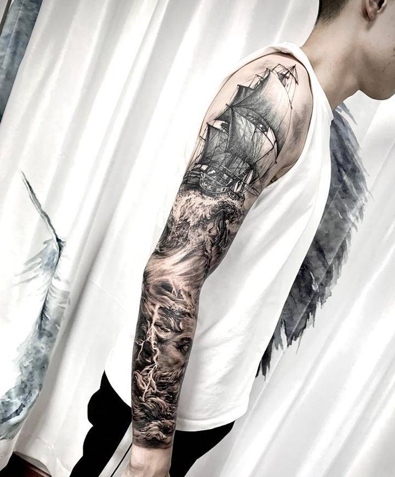 三天欧美的花臂 写实纹身图片_手臂欧美写实纹身图案