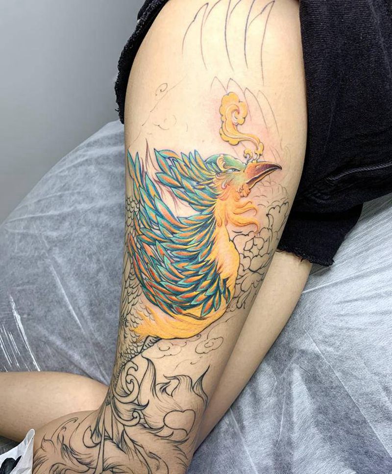 青鸾纹身图片_脚部腿部新传统纹身图案