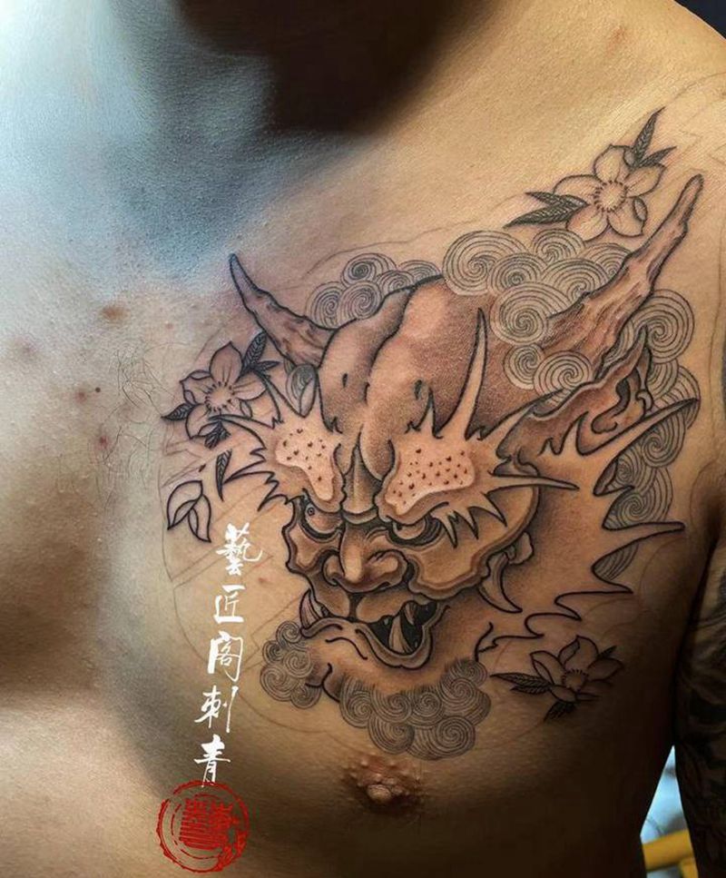 雷神未完成纹身图片_胸部肩部新传统纹身图案