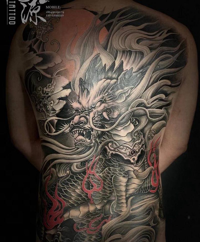 麒麟纹身图片_背部新传统纹身图案
