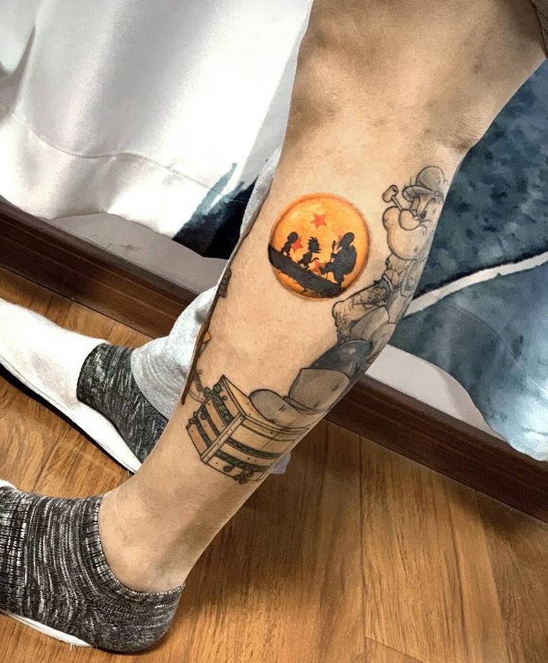 龙珠龟仙人孙悟空纹身图片_腿部欧美写实纹身图案