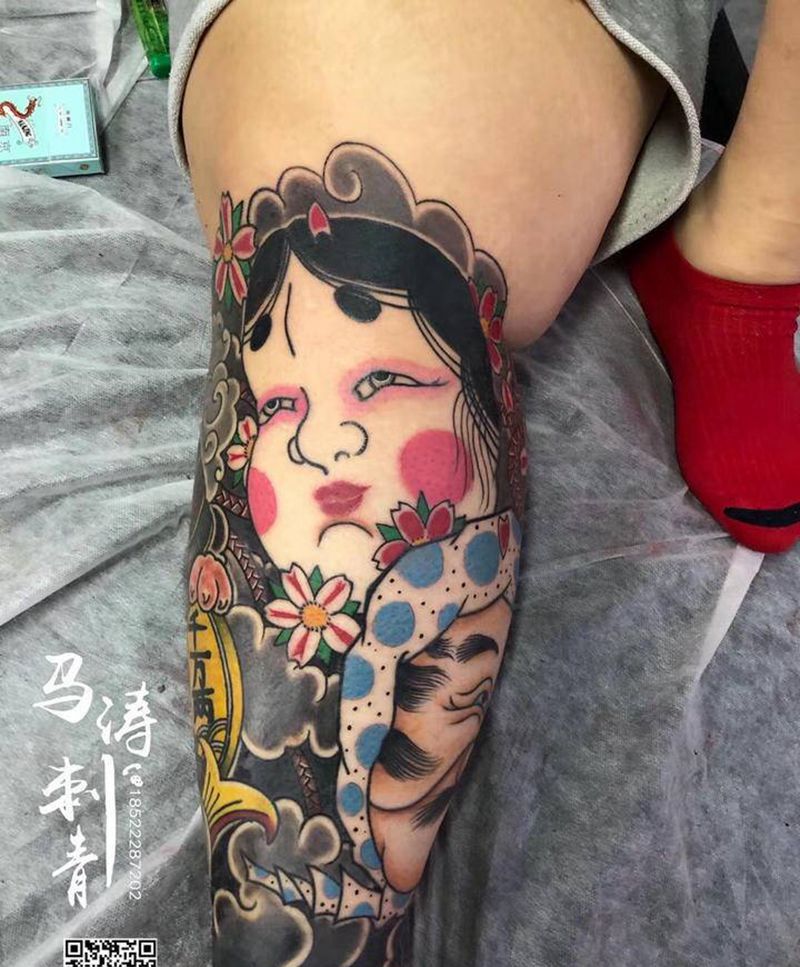 老传统小腿纹身图片_腿部老传统纹身图案