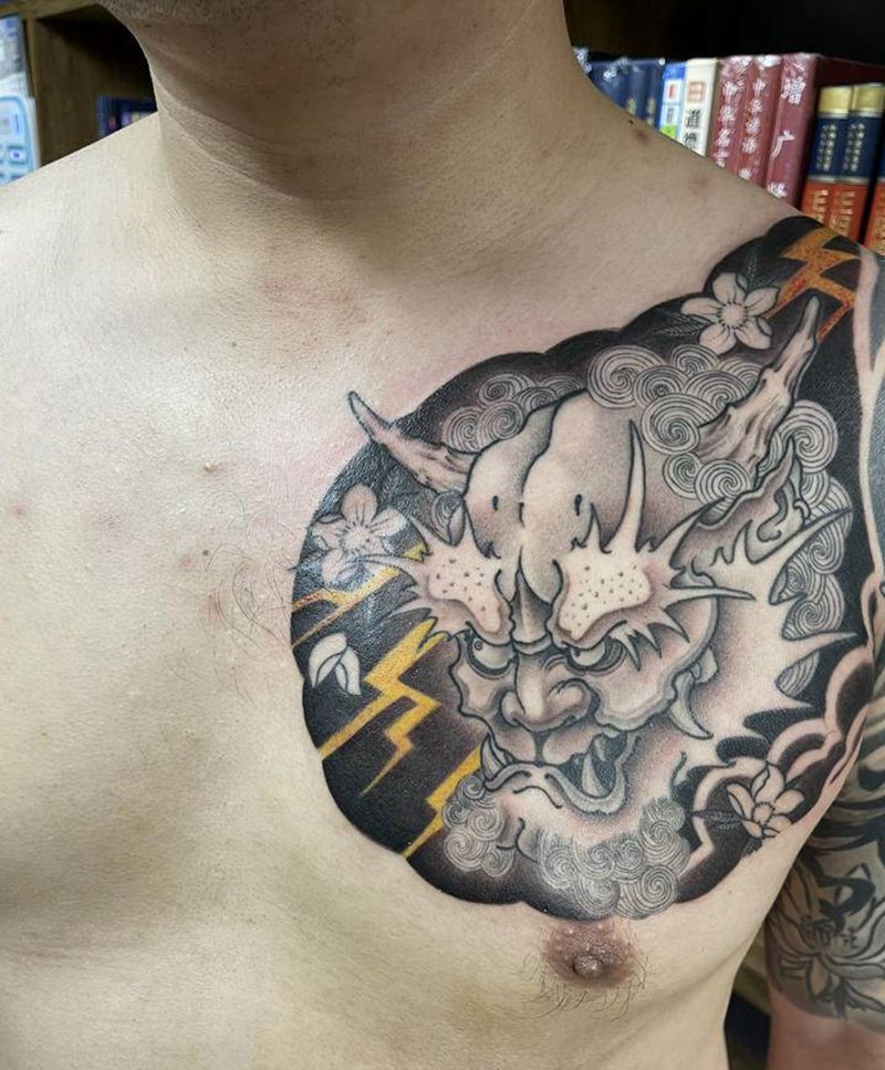 雷神（未完成）纹身图片_胸部新传统纹身图案