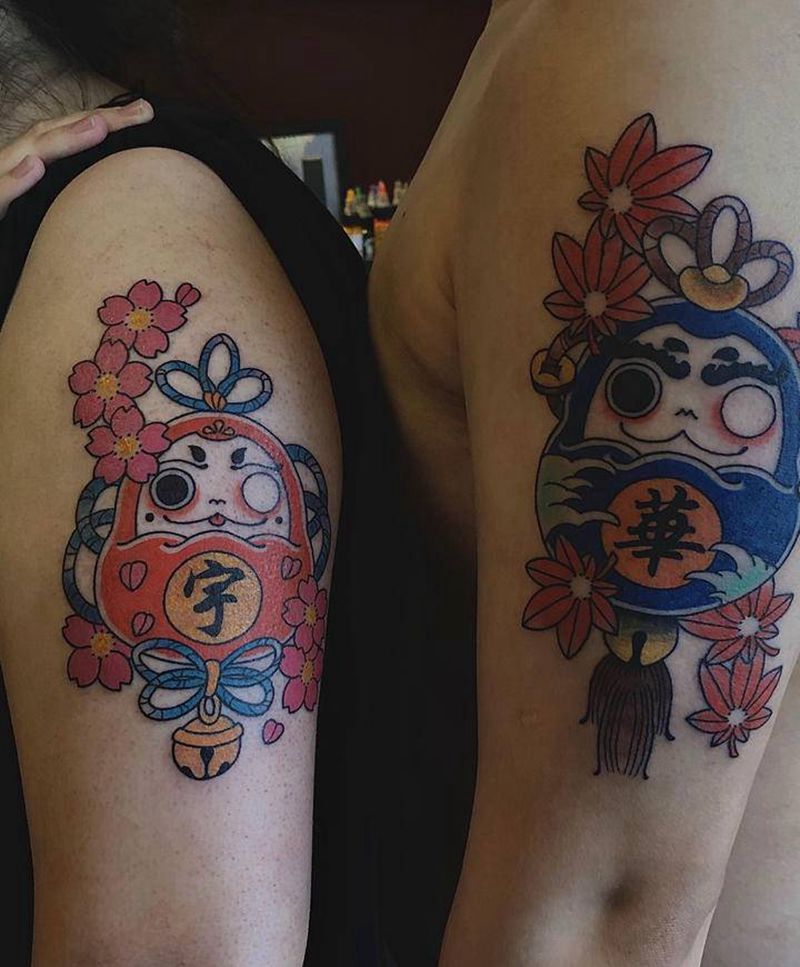 日式情侣达摩蛋纹身图片_手臂纹身图案